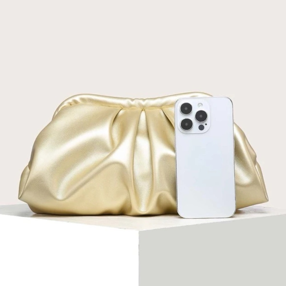Vegan Leather Gold Color Clutch Bag - Picture 3 of 6